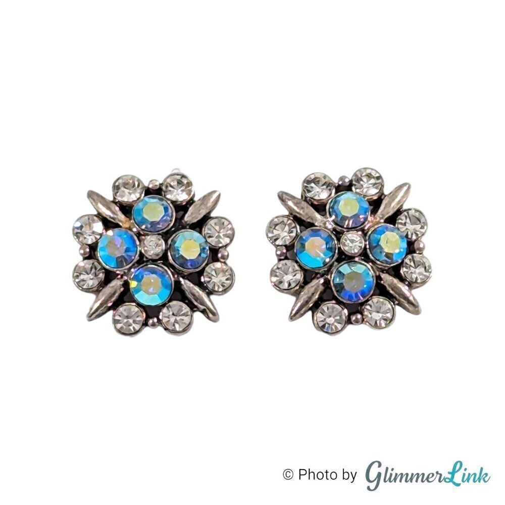 Sparkling AB Aurora Borealis Silver Tone Pierced Earrings